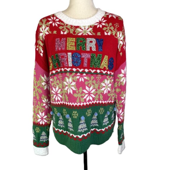 Holiday Time Sweaters - Holiday Time Festive Ugly Christmas Sweater Crew Neck Long Sleeves Size L